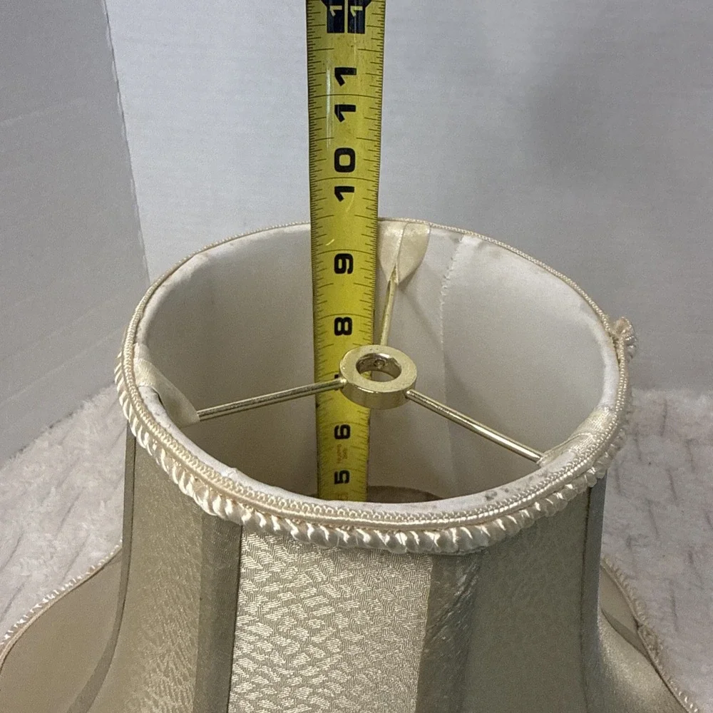 Scallop Bottom Silk Lamp Shade Woven Trim Bell Vintage Rocco Damask Gold Baroque